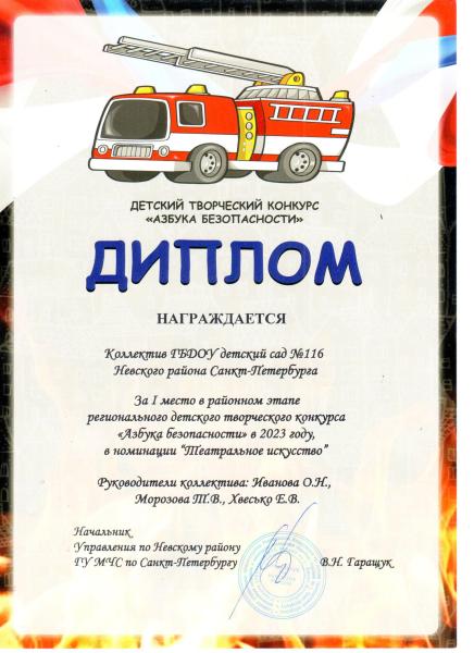 Диплом 1 место Азбука безопасности 22-23