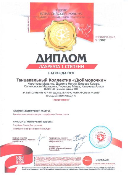 Диплом лауреата 1 степени коллектив