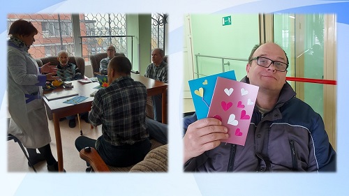 2 фото мужчина с открыткой с сердцами